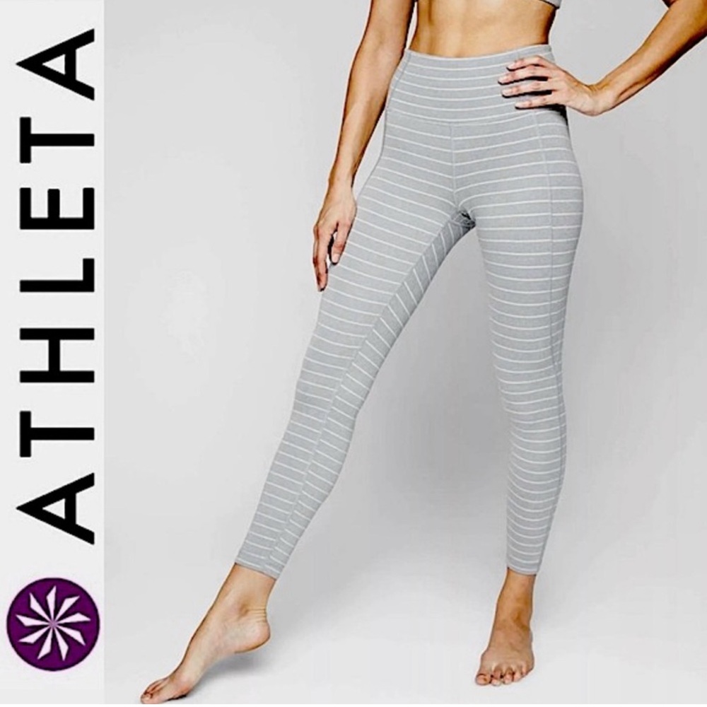 Athleta Light Gray Striped High-Rise Leggings